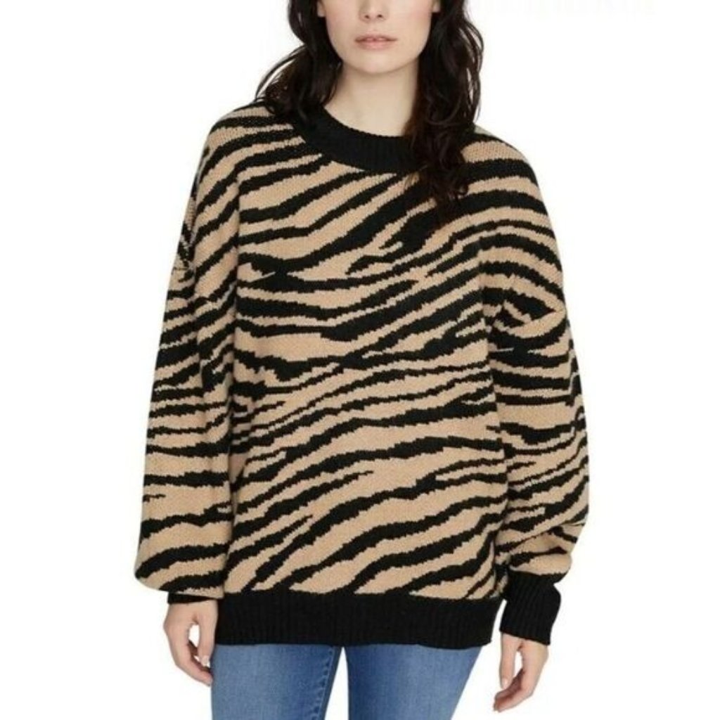 Sanctuary Wild Kingdom Animal-Print Sweater, Tan/Black, Xl